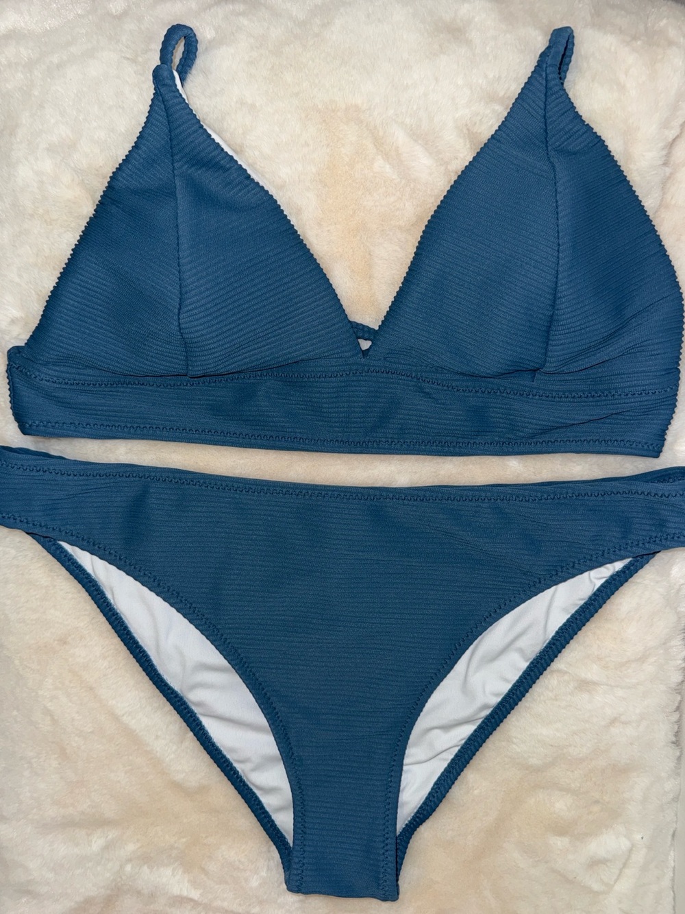 CUPSHE Ribbed Triangle Bikini SET Blue Women’s Large L Swimsuit